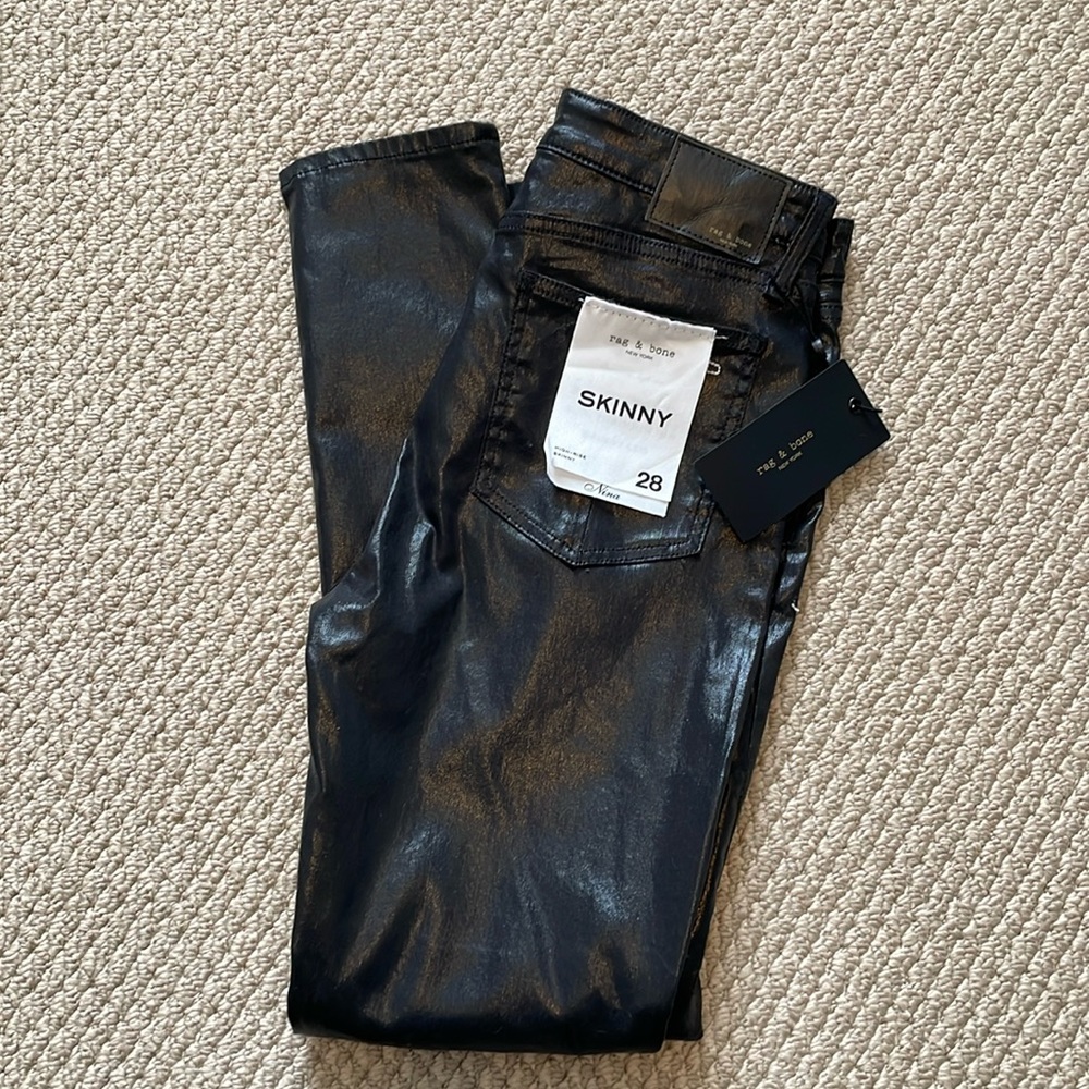rag & bone Nina High-Rise skinny coated jeans. Color black. Size 28.